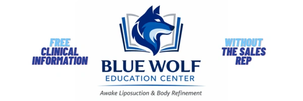 Blue Wolf Education Center logo with clinical information and sales rep text on banner